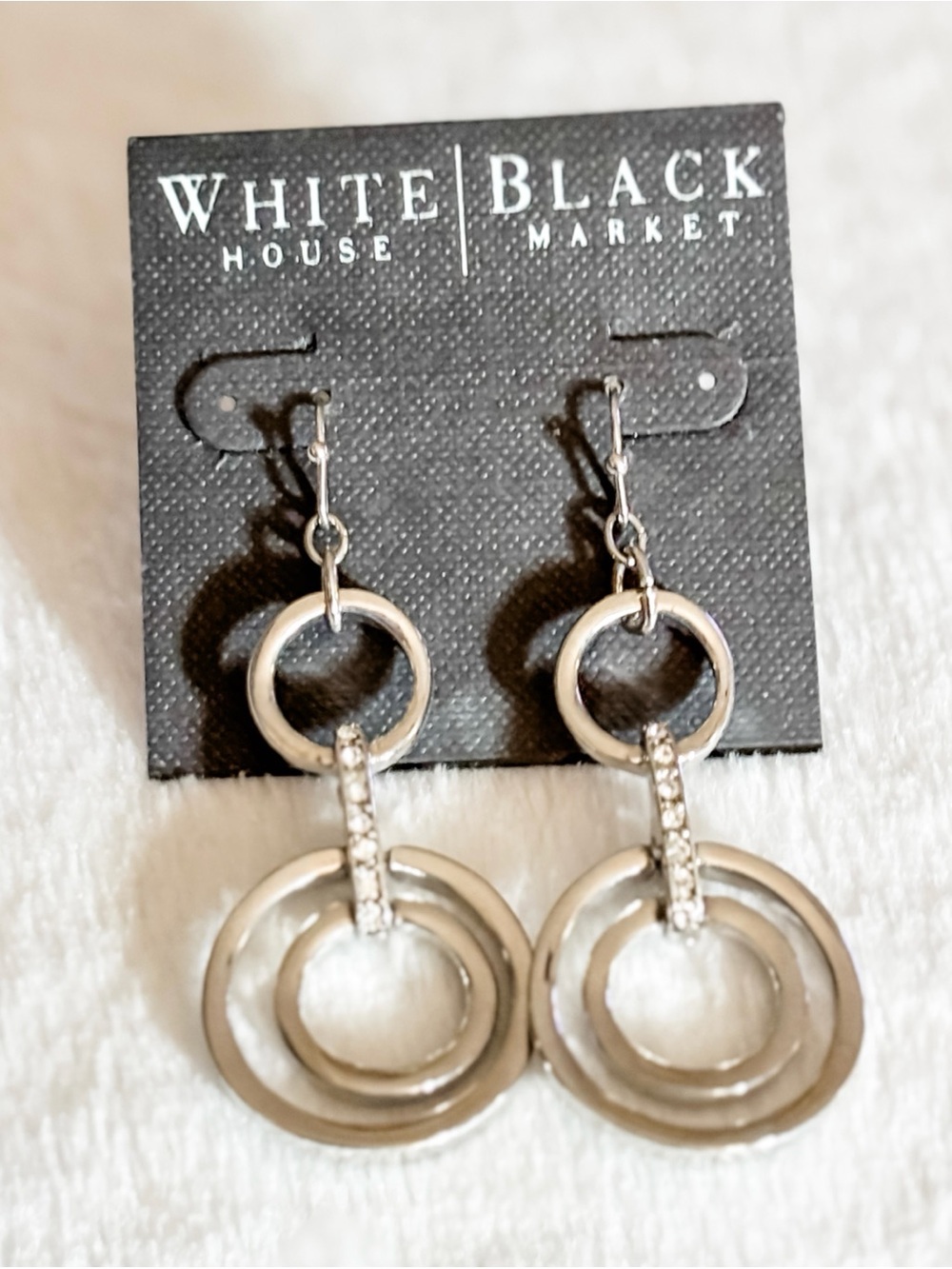 NWT! White House Black Market Silver Linked Crystal Hoop Dangle Earrings